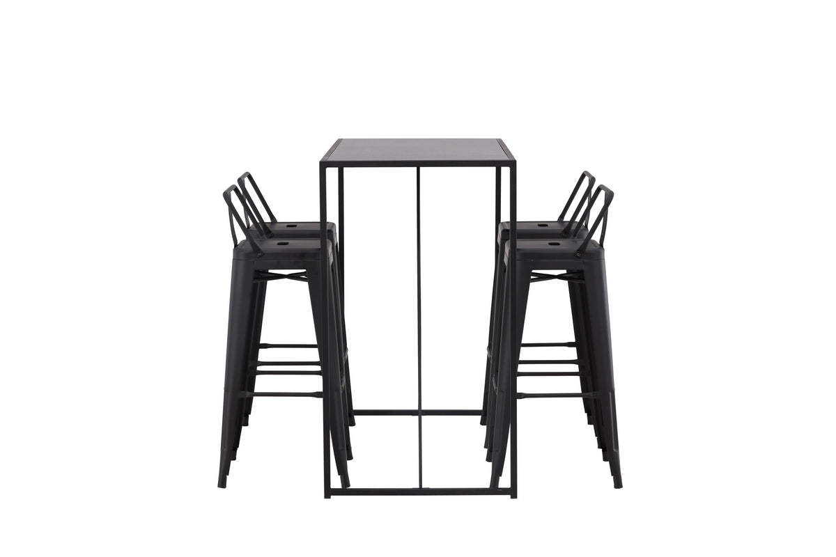 Brea barbord med 4 Tempe barpallar med plan sits, svart MDF och mattsvart metall