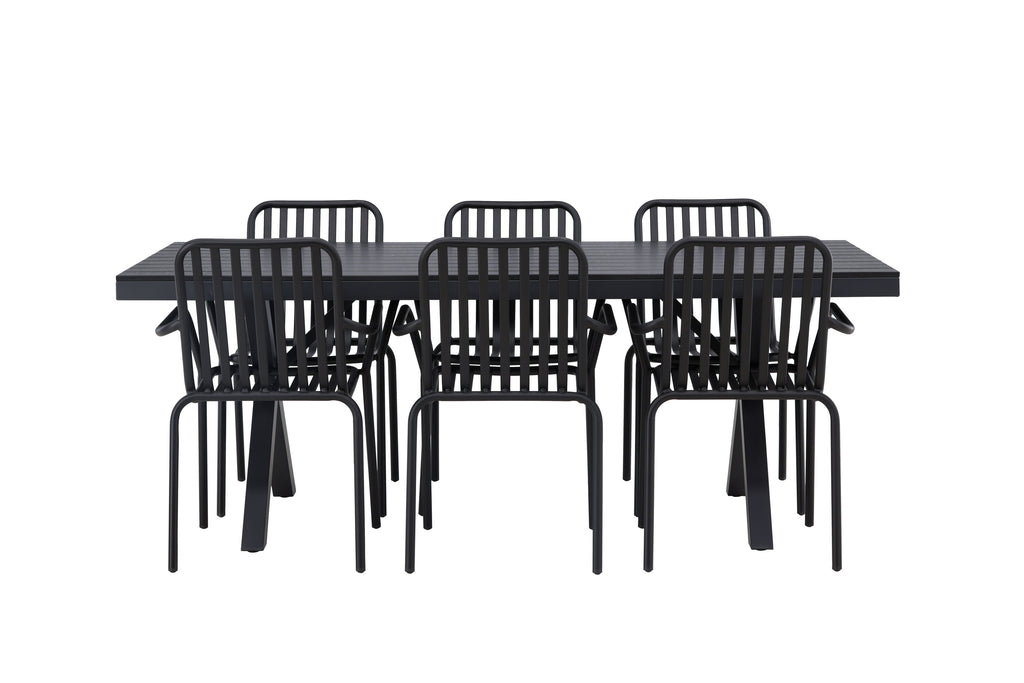 Garcia matgrupp med 6 Peking-stolar 100x200 cm svart aluminium