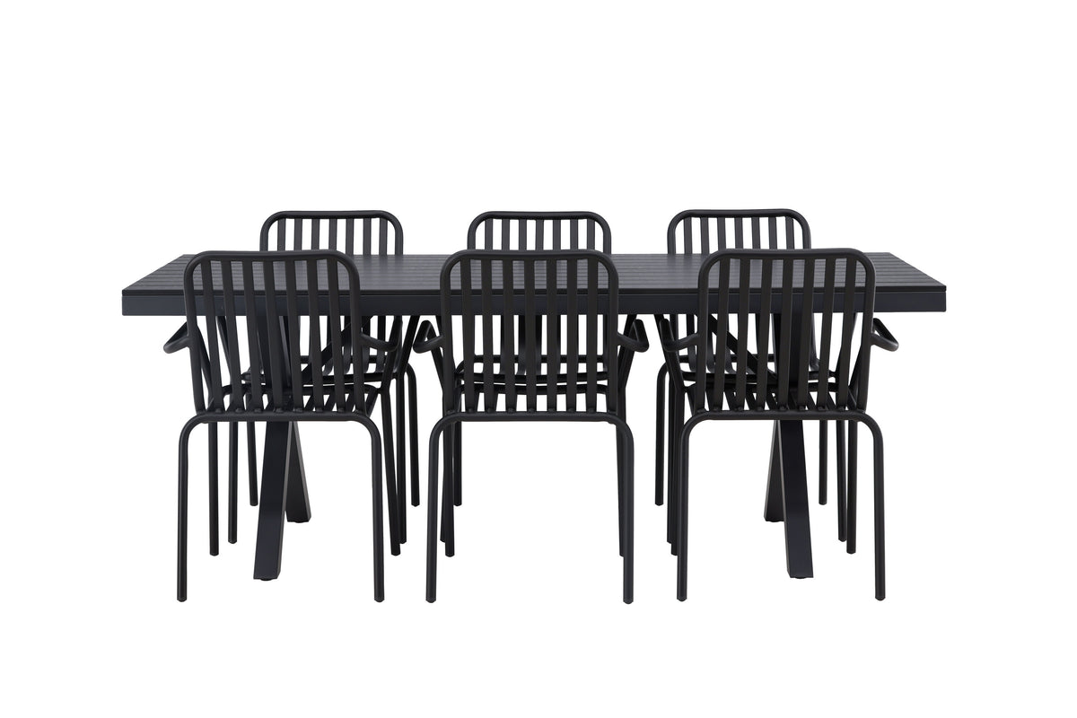 Garcia matgrupp med 6 Peking-stolar 100x200 cm svart aluminium