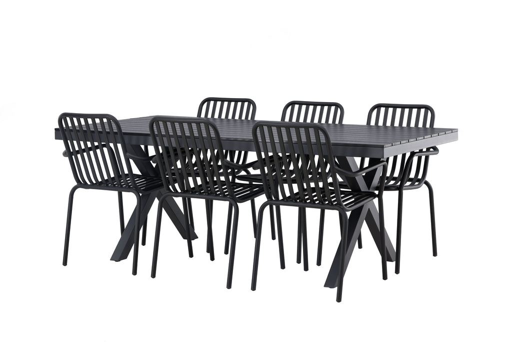 Garcia matgrupp med 6 Peking-stolar 100x200 cm svart aluminium
