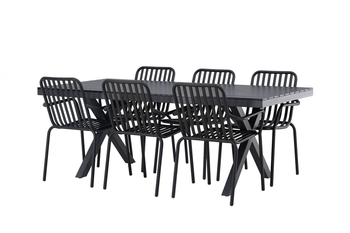 Garcia matgrupp med 6 Peking-stolar 100x200 cm svart aluminium