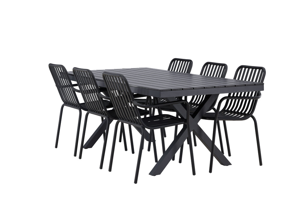 Garcia matgrupp med 6 Peking-stolar 100x200 cm svart aluminium