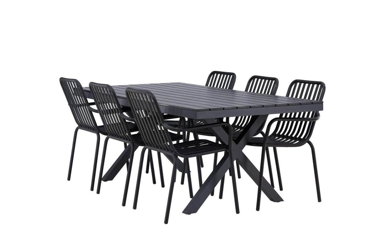 Garcia matgrupp med 6 Peking-stolar 100x200 cm svart aluminium