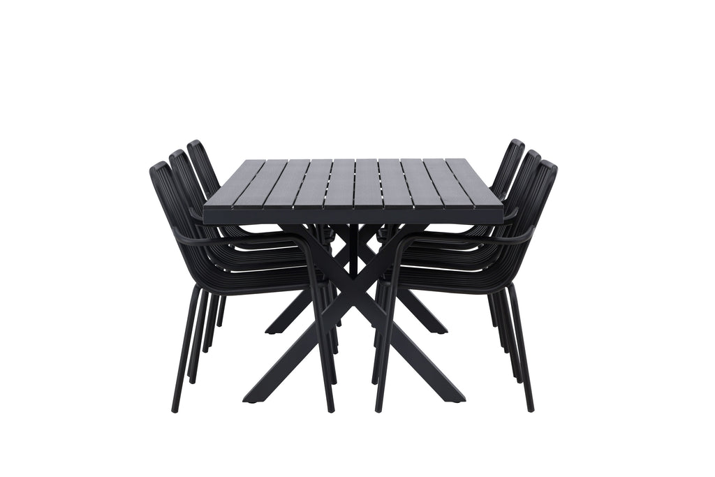 Garcia matgrupp med 6 Peking-stolar 100x200 cm svart aluminium