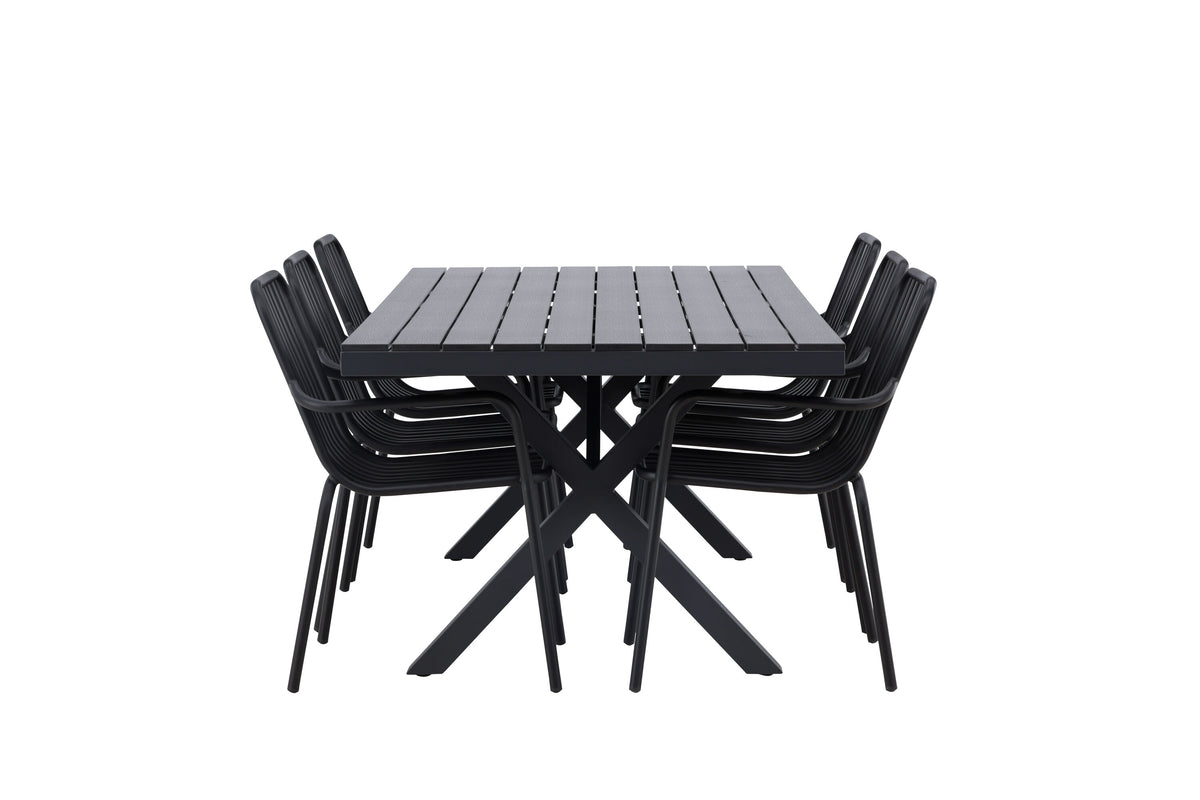 Garcia matgrupp med 6 Peking-stolar 100x200 cm svart aluminium