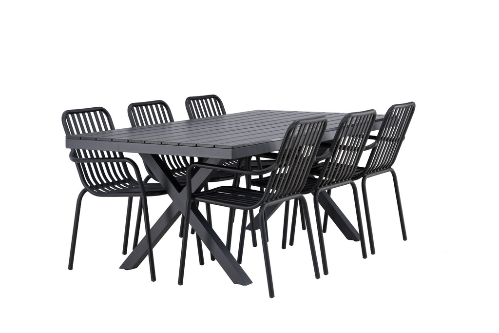 Garcia matgrupp med 6 Peking-stolar 100x200 cm svart aluminium