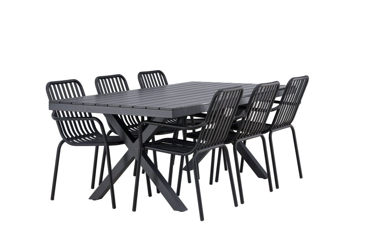 Garcia matgrupp med 6 Peking-stolar 100x200 cm svart aluminium