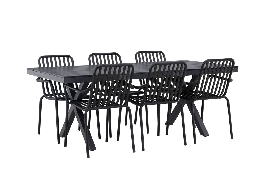 Garcia matgrupp med 6 Peking-stolar 100x200 cm svart aluminium