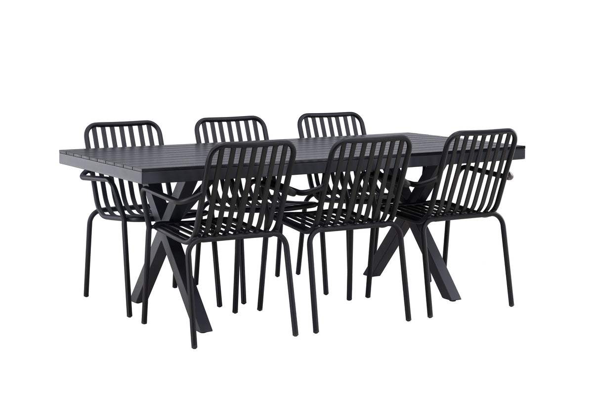 Garcia matgrupp med 6 Peking-stolar 100x200 cm svart aluminium