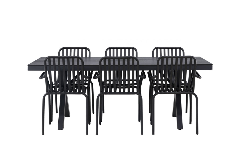 Garcia matgrupp med 6 Peking-stolar 100x200 cm svart aluminium