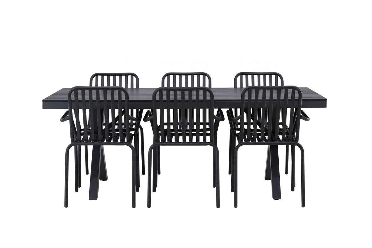 Garcia matgrupp med 6 Peking-stolar 100x200 cm svart aluminium