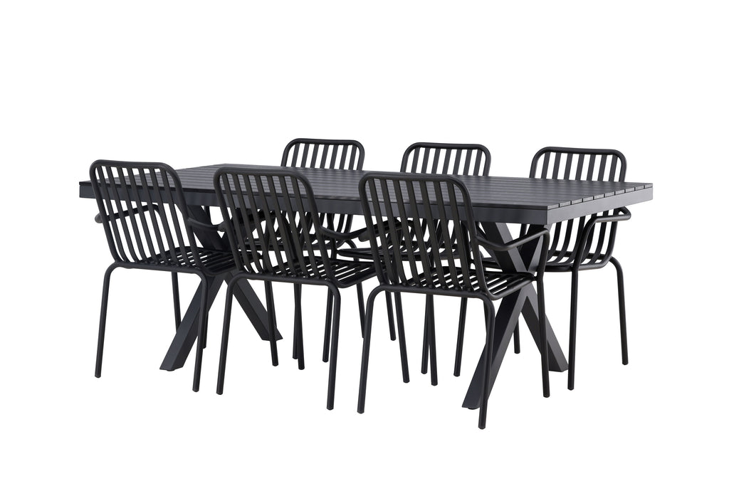 Garcia matgrupp med 6 Peking-stolar 100x200 cm svart aluminium