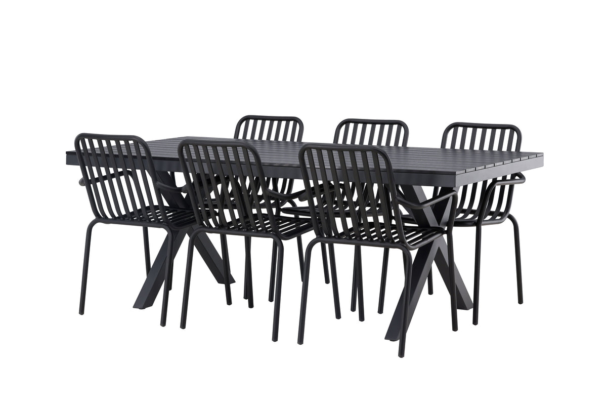 Garcia matgrupp med 6 Peking-stolar 100x200 cm svart aluminium