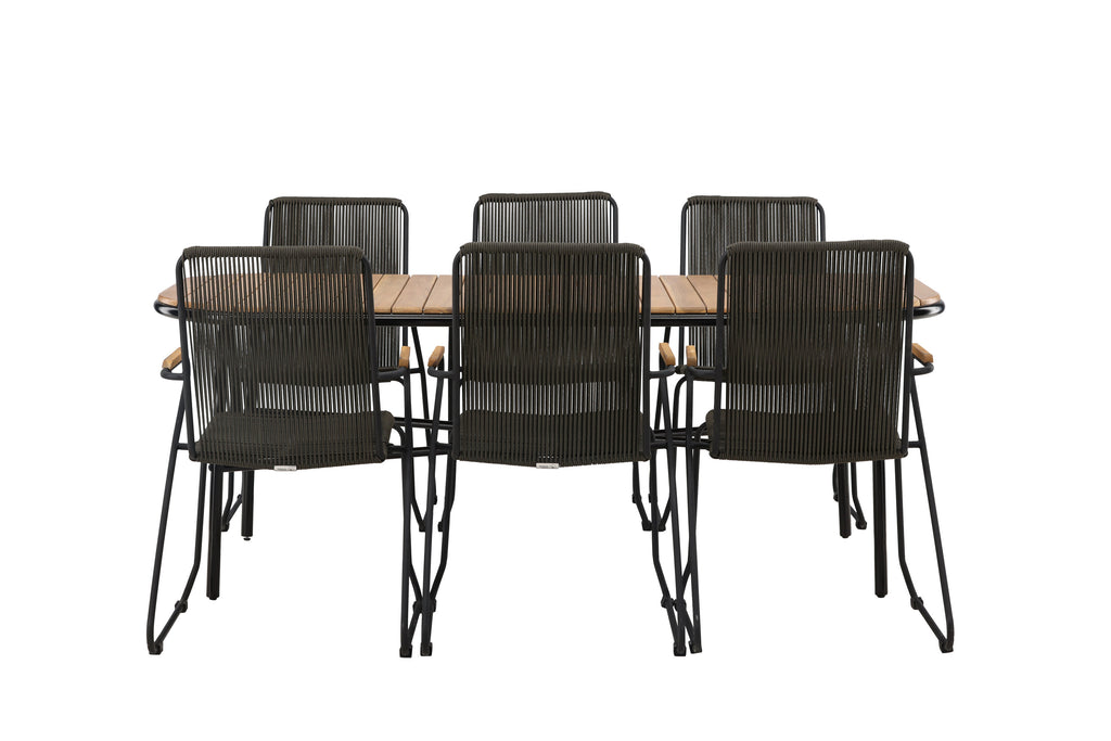 Holmbeck matgrupp med 6 Bois-stolar 90x200x75 cm svart och mörkgrå