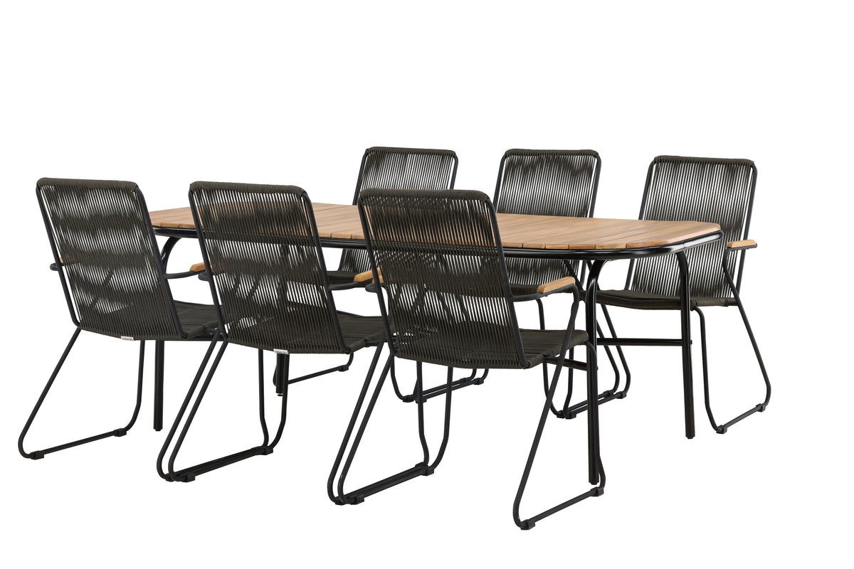 Holmbeck matgrupp med 6 Bois-stolar 90x200x75 cm svart och mörkgrå