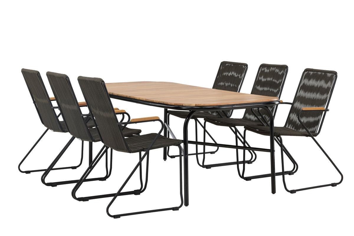 Holmbeck matgrupp med 6 Bois-stolar 90x200x75 cm svart och mörkgrå
