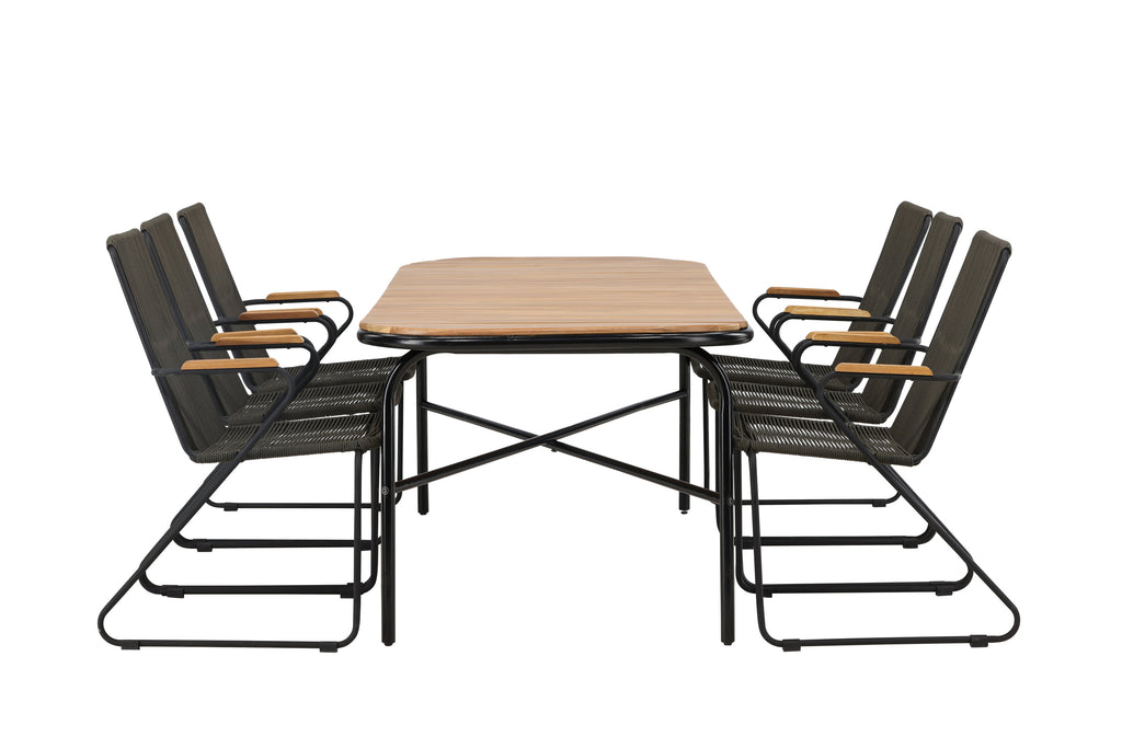 Holmbeck matgrupp med 6 Bois-stolar 90x200x75 cm svart och mörkgrå