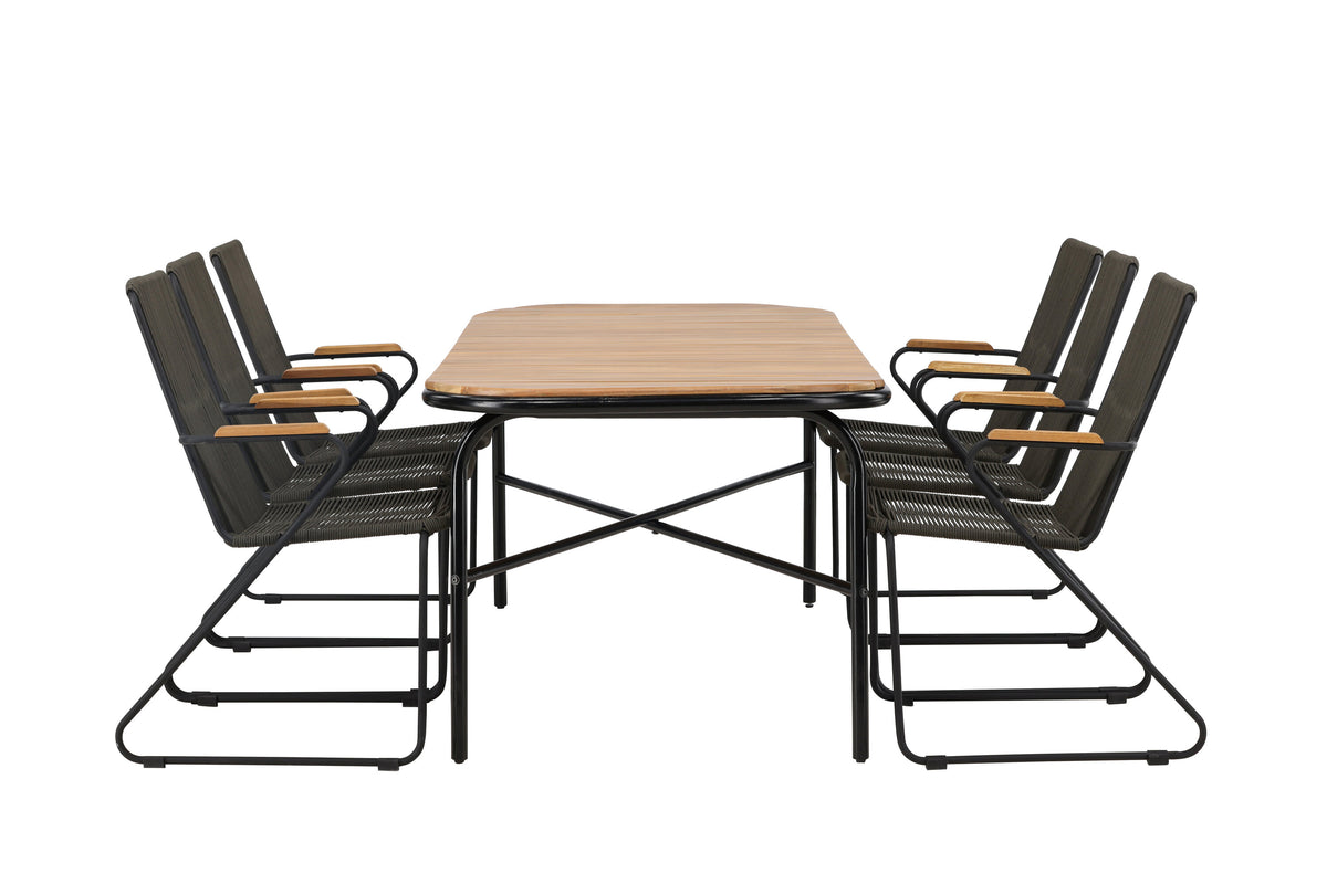 Holmbeck matgrupp med 6 Bois-stolar 90x200x75 cm svart och mörkgrå