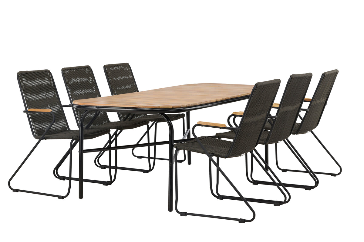 Holmbeck matgrupp med 6 Bois-stolar 90x200x75 cm svart och mörkgrå