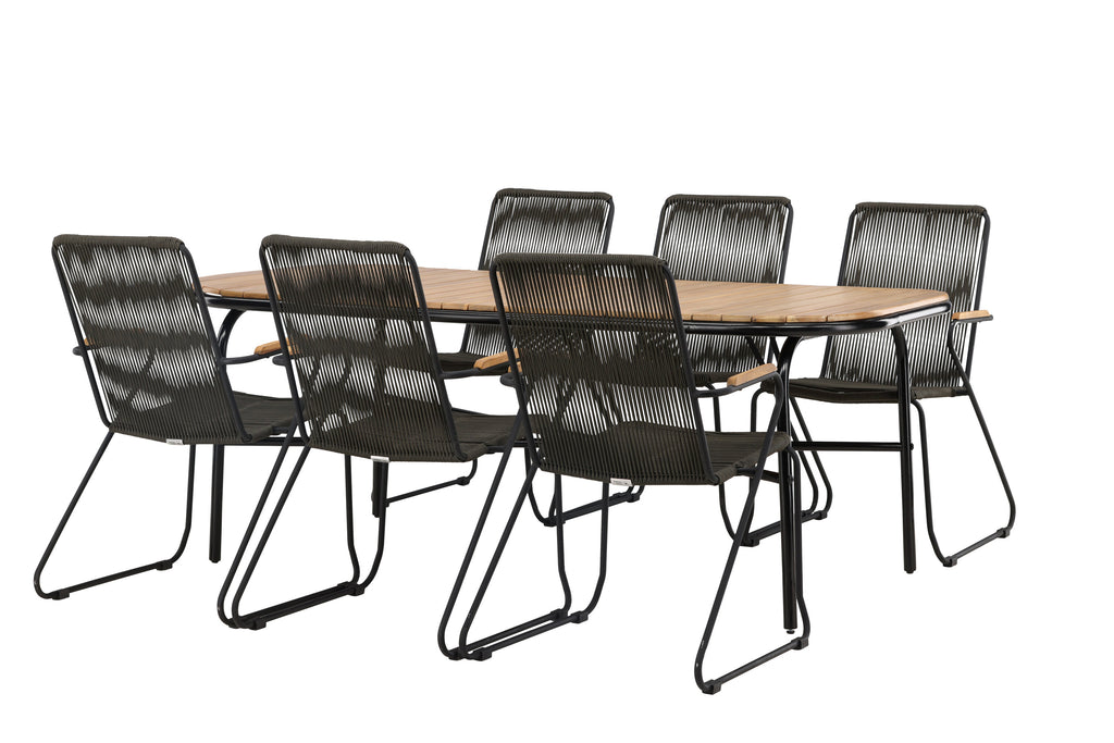 Holmbeck matgrupp med 6 Bois-stolar 90x200x75 cm svart och mörkgrå