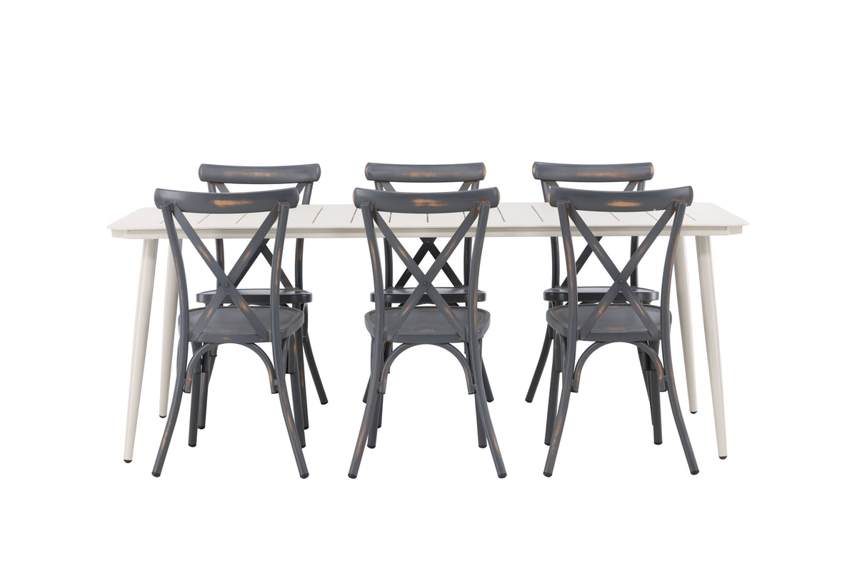 Lina matgrupp med 6 Tablas-stolar 200x90 cm beige och svart