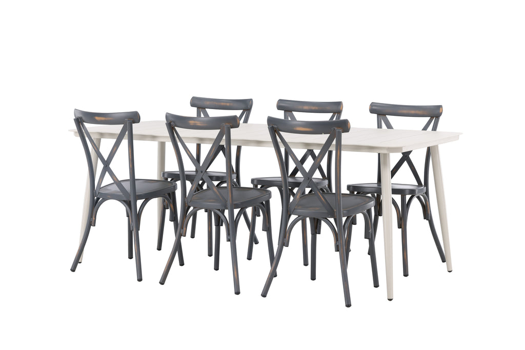 Lina matgrupp med 6 Tablas-stolar 200x90 cm beige och svart