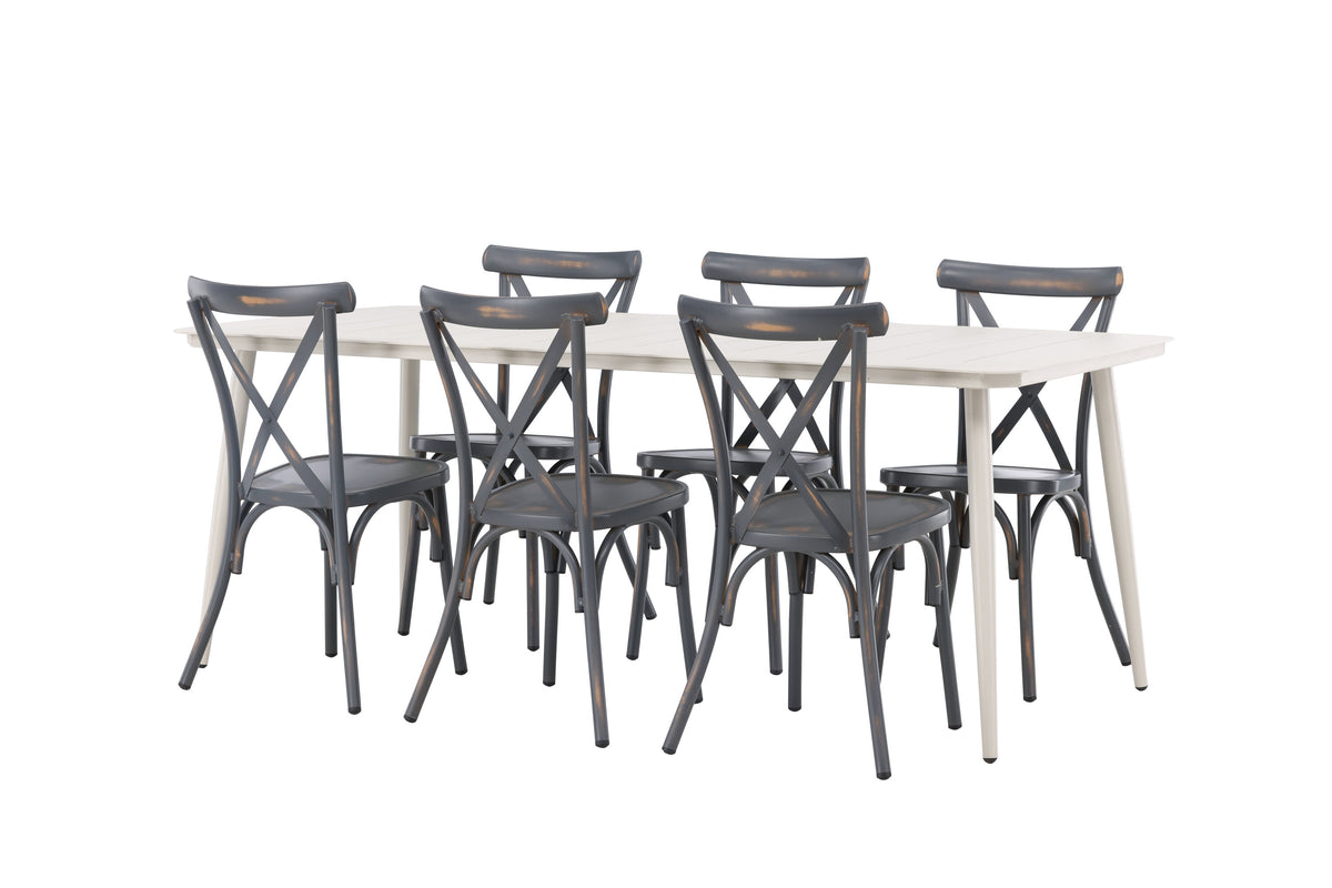 Lina matgrupp med 6 Tablas-stolar 200x90 cm beige och svart