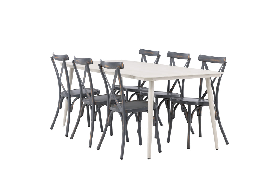 Lina matgrupp med 6 Tablas-stolar 200x90 cm beige och svart