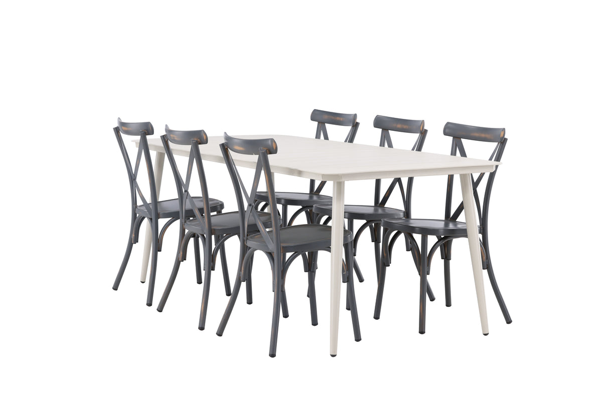 Lina matgrupp med 6 Tablas-stolar 200x90 cm beige och svart