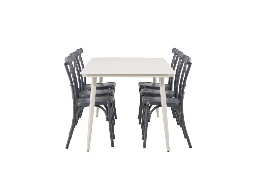 Lina matgrupp med 6 Tablas-stolar 200x90 cm beige och svart