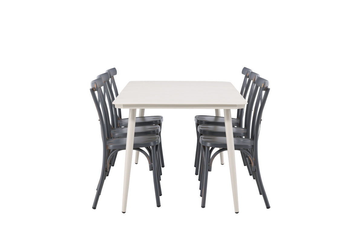 Lina matgrupp med 6 Tablas-stolar 200x90 cm beige och svart