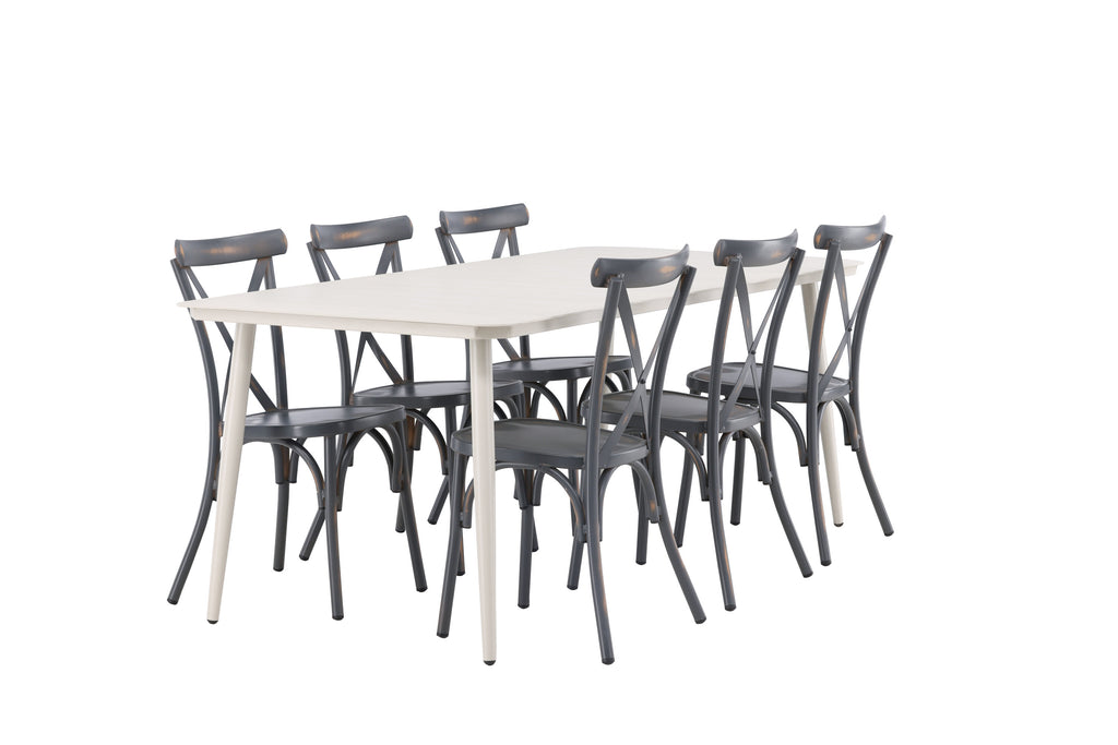 Lina matgrupp med 6 Tablas-stolar 200x90 cm beige och svart