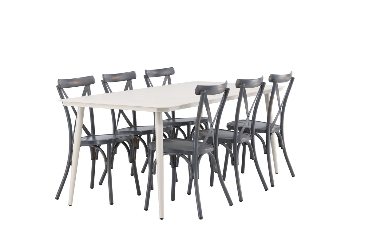 Lina matgrupp med 6 Tablas-stolar 200x90 cm beige och svart