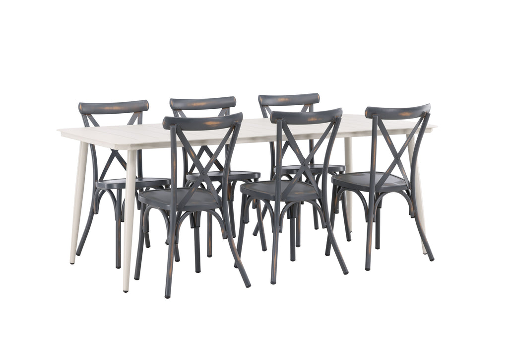 Lina matgrupp med 6 Tablas-stolar 200x90 cm beige och svart