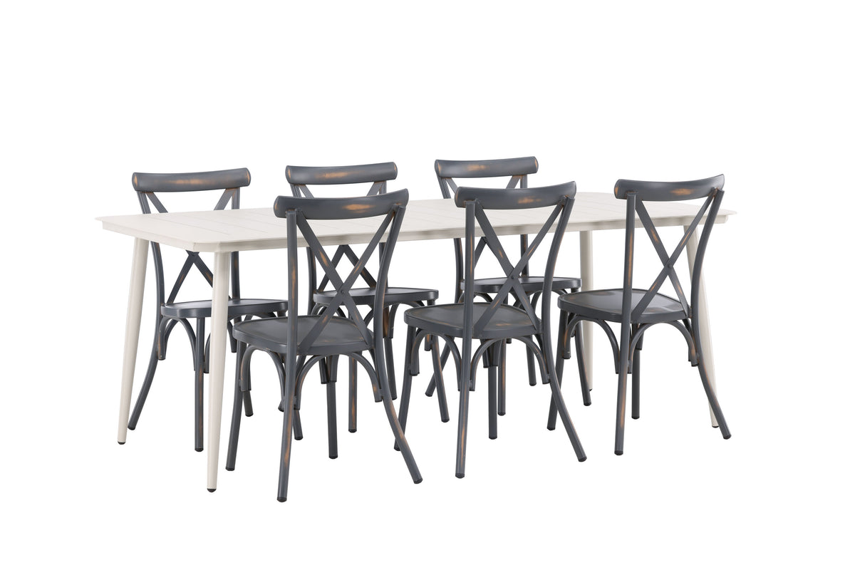 Lina matgrupp med 6 Tablas-stolar 200x90 cm beige och svart