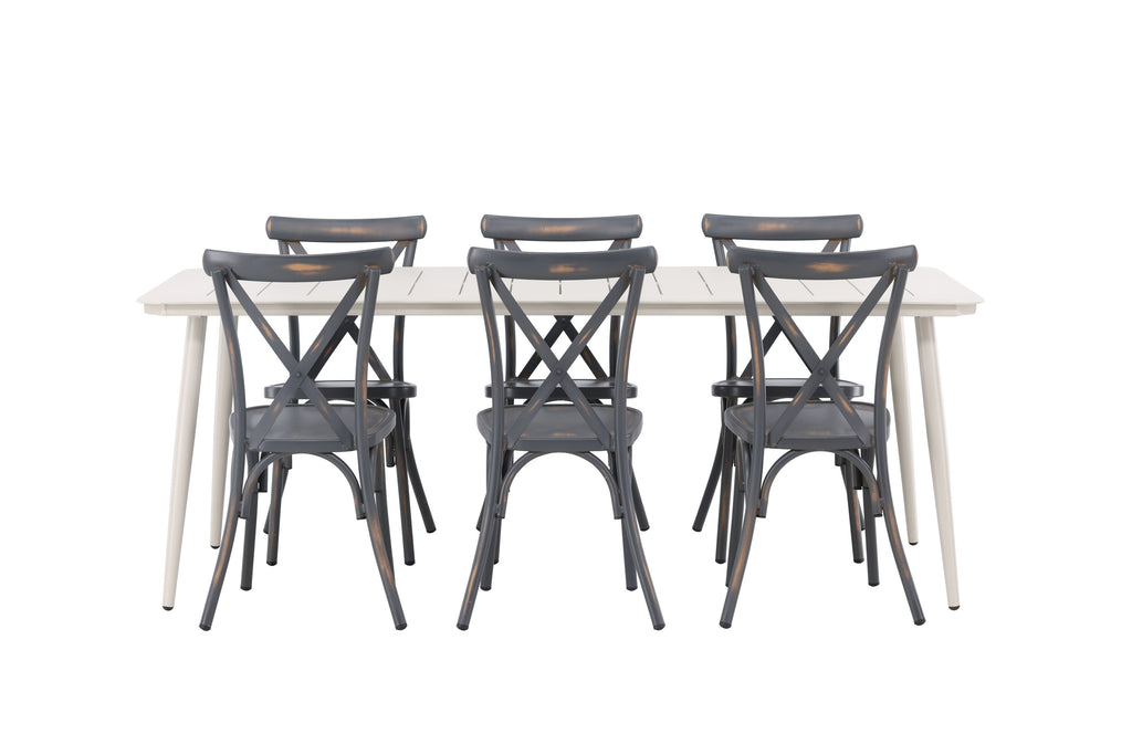 Lina matgrupp med 6 Tablas-stolar 200x90 cm beige och svart