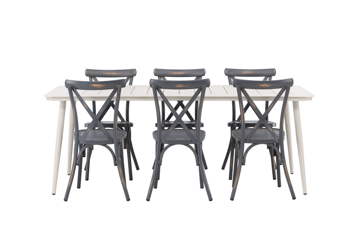 Lina matgrupp med 6 Tablas-stolar 200x90 cm beige och svart