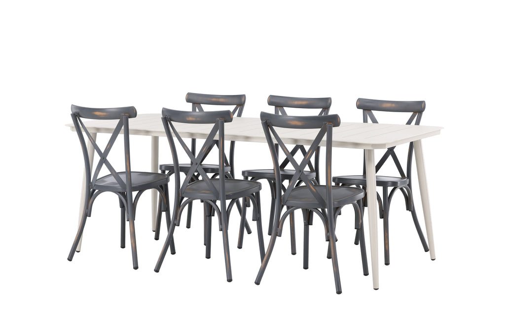 Lina matgrupp med 6 Tablas-stolar 200x90 cm beige och svart