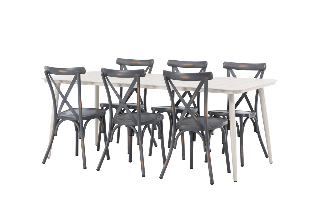 Lina matgrupp med 6 Tablas-stolar 200x90 cm beige och svart