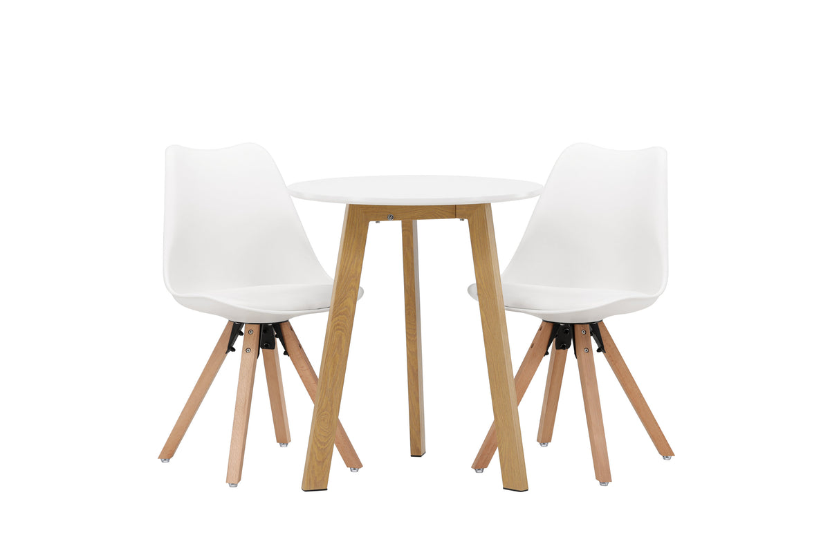 Leonora och Zeno rund matgrupp Ø65 cm ekimitation, natur och vit