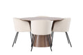 Lanzo matgrupp med 4 Berit-stolar Ø120 cm natur/svart/beige MDF/sammet