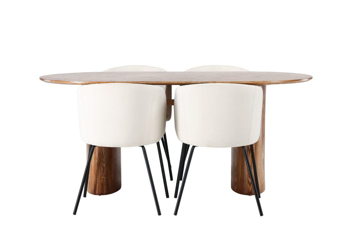Isolde matgrupp med 4 Berit-stolar 140x75 cm naturfärgad MDF och beige sammet med svarta ben