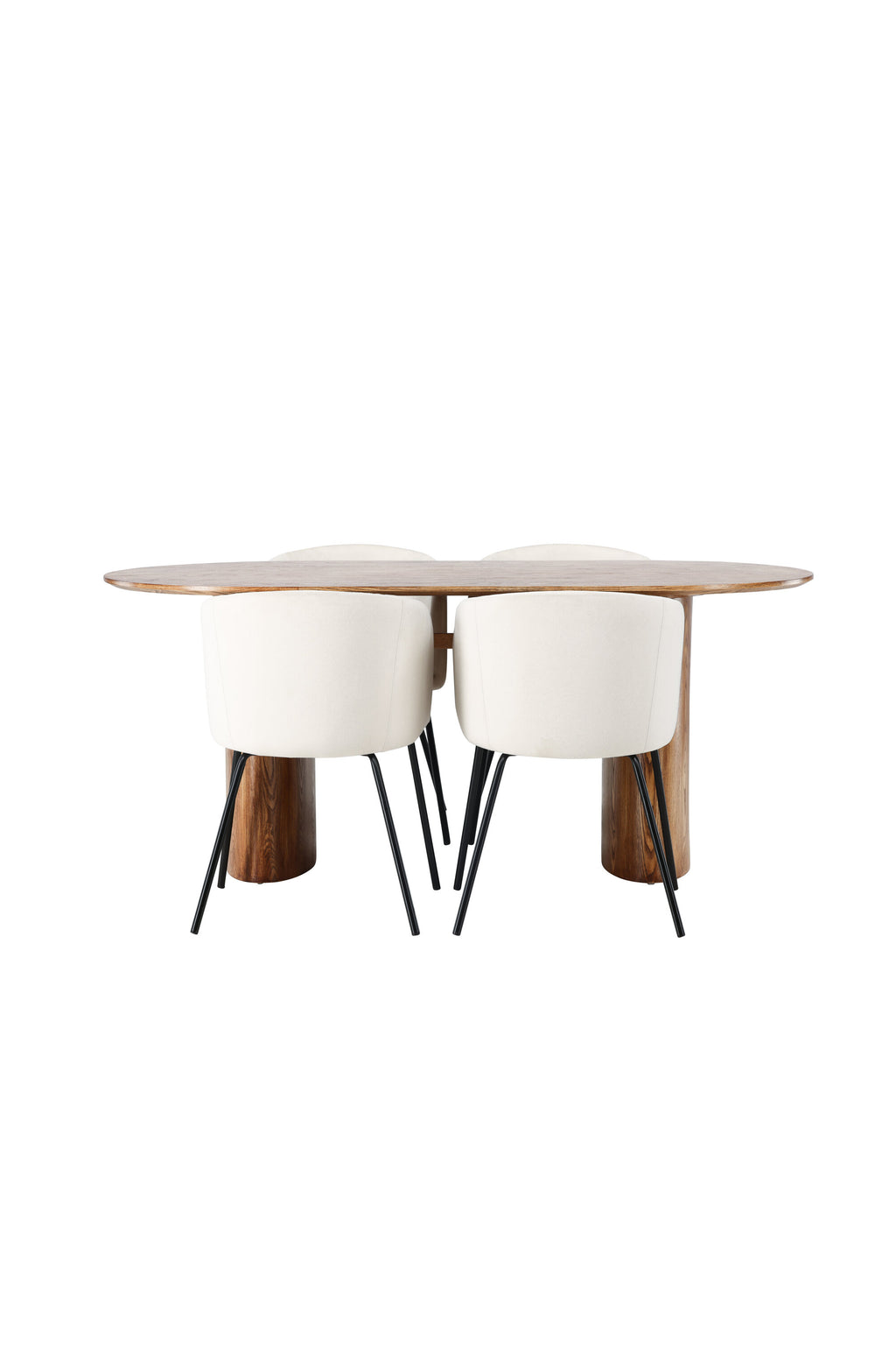 Isolde matgrupp med 4 Berit-stolar 140x75 cm naturfärgad MDF och beige sammet med svarta ben