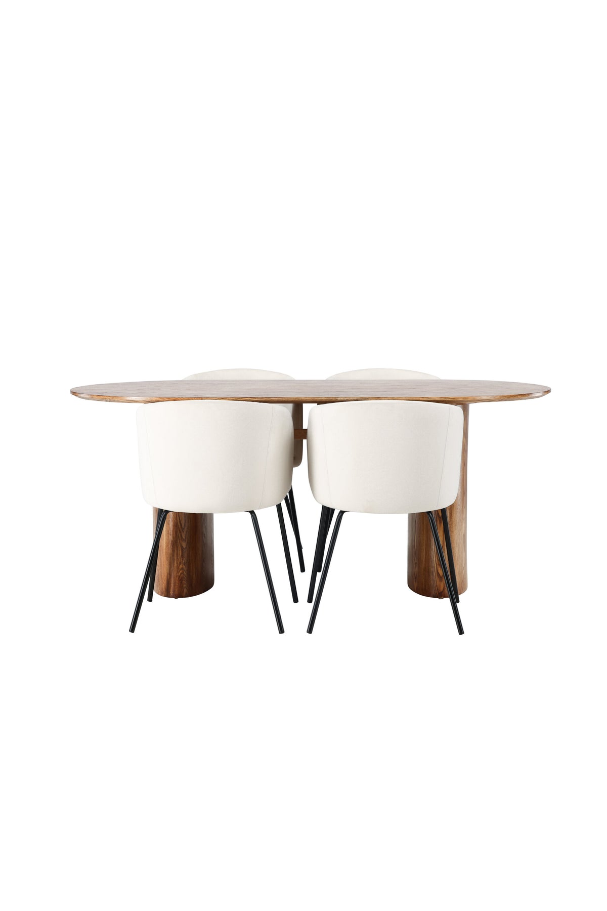 Isolde matgrupp med 4 Berit-stolar 140x75 cm naturfärgad MDF och beige sammet med svarta ben
