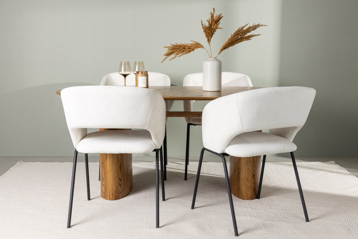 Isolde matgrupp med 4 Day-stolar 140x75 cm natur/mattsvart/vit
