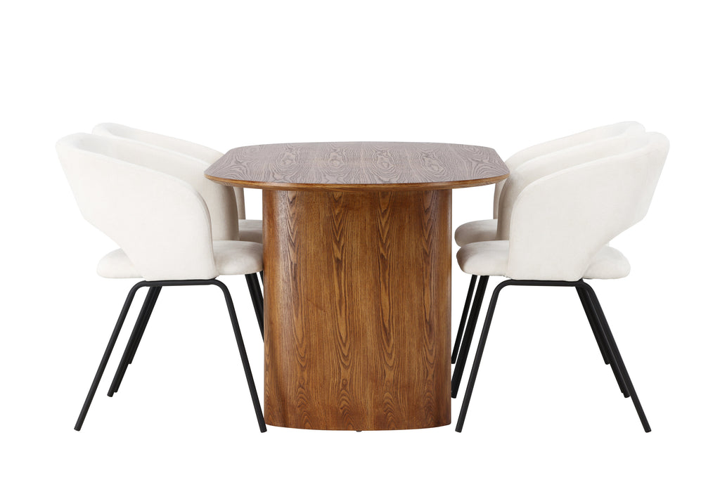 Isolde matgrupp med 4 Day-stolar 140x75 cm natur/mattsvart/vit