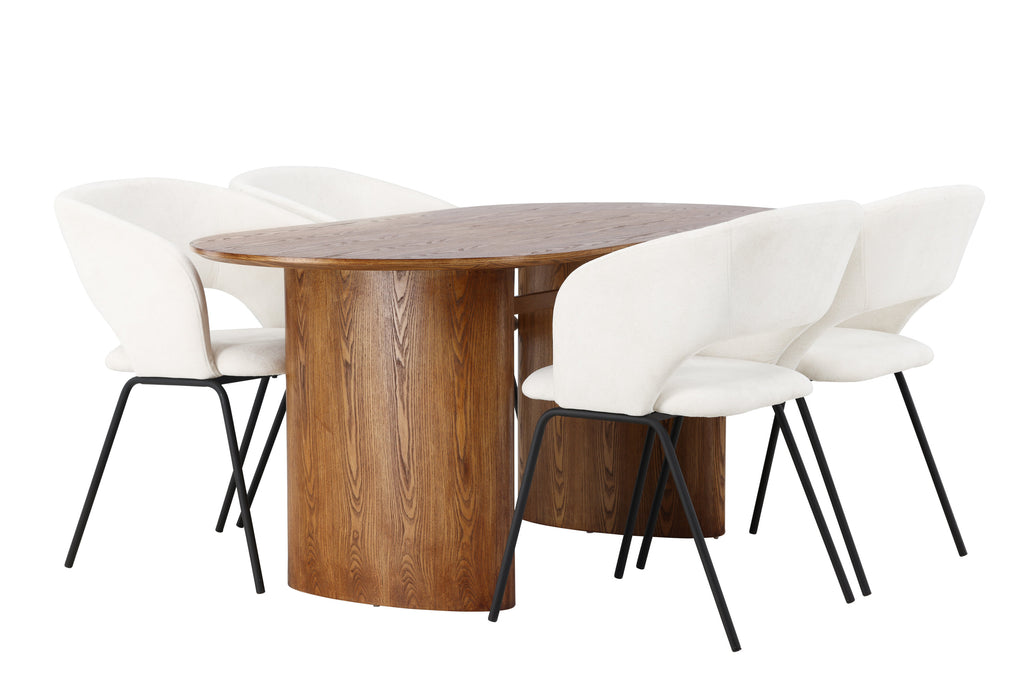 Isolde matgrupp med 4 Day-stolar 140x75 cm natur/mattsvart/vit