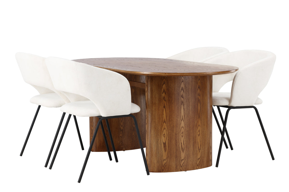 Isolde matgrupp med 4 Day-stolar 140x75 cm natur/mattsvart/vit