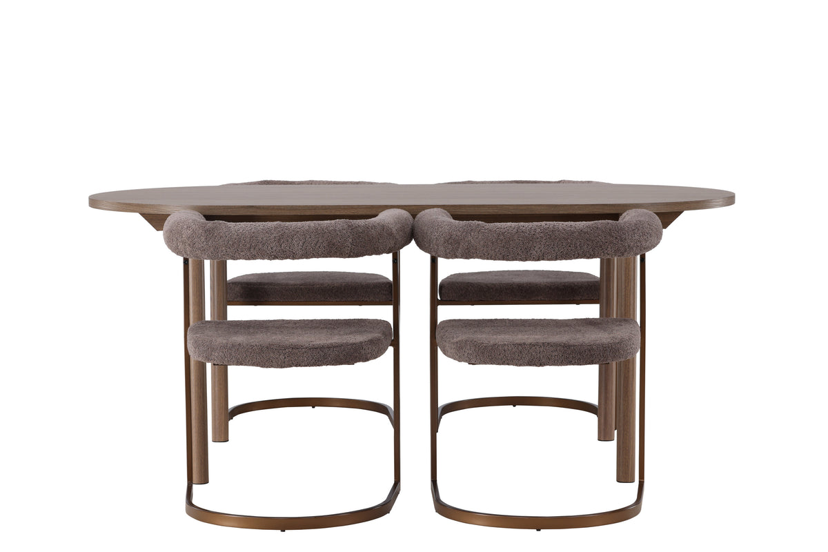 Andy matgrupp med 4 Morning-stolar 180x75 cm natur/svart bouclé