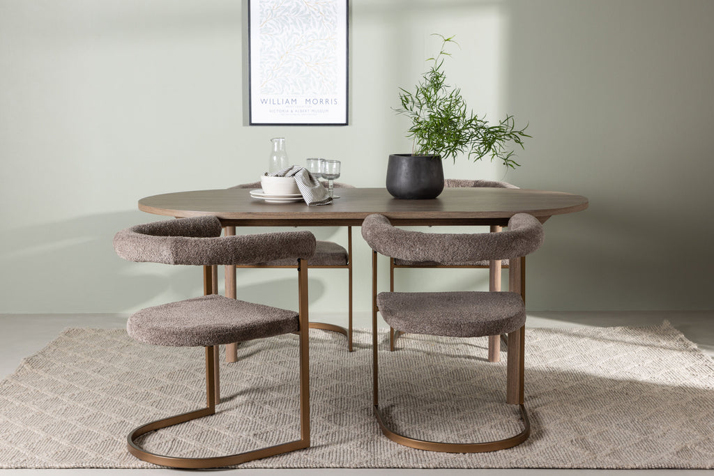 Andy matgrupp med 4 Morning-stolar 180x75 cm natur/svart bouclé